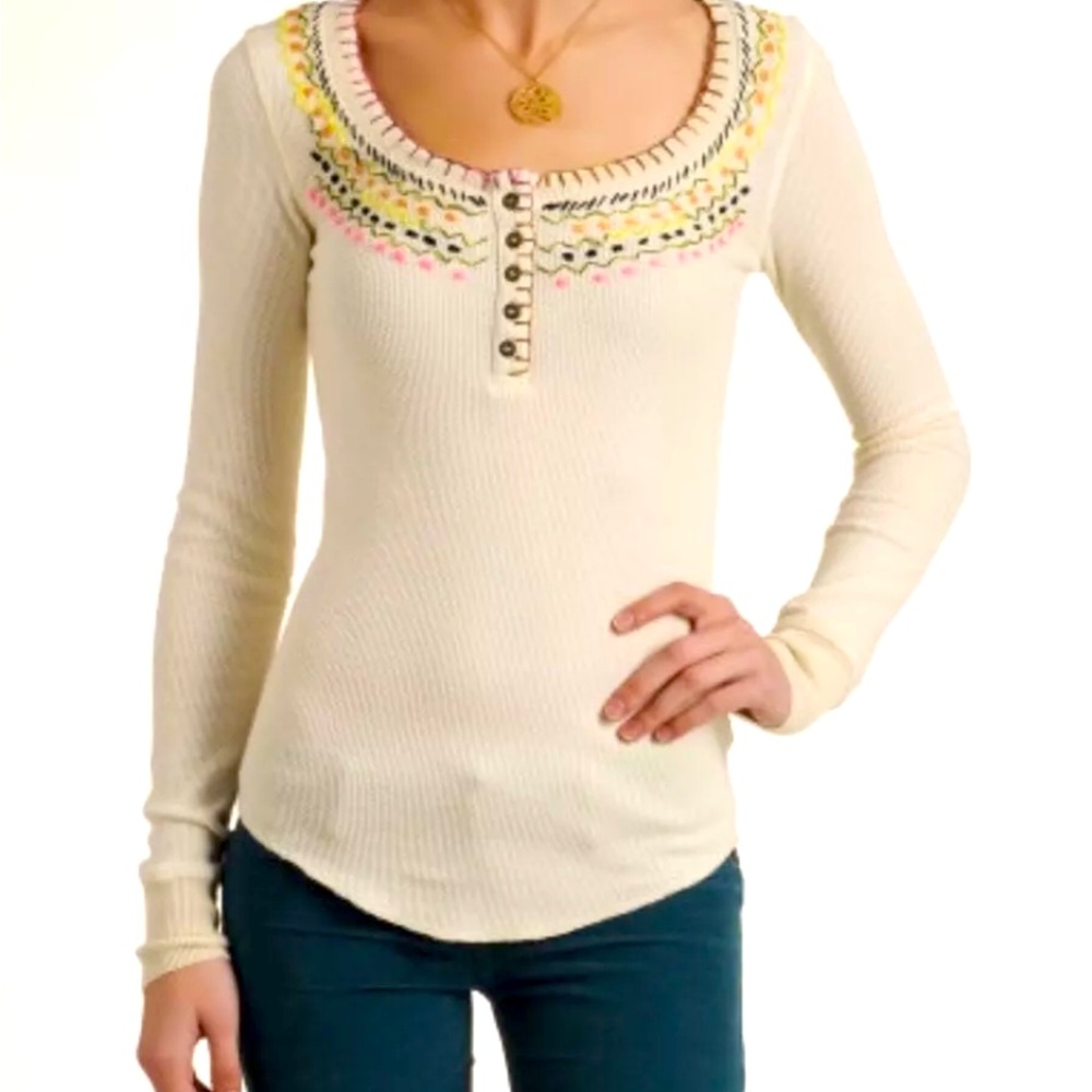 We The Free People Embroidered Henley Thermal Sz. S